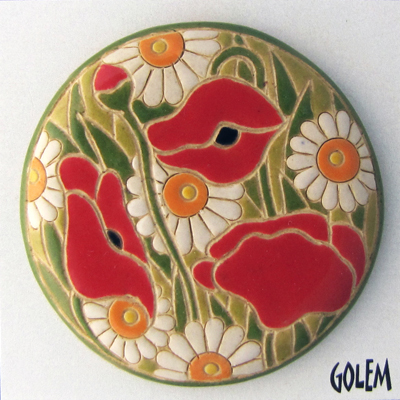 large round cabochon, daisies & poppies