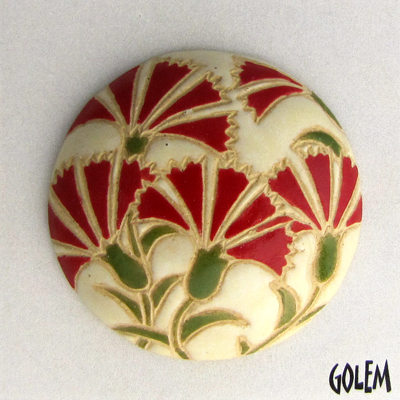 round cabochon with red carnation flowers