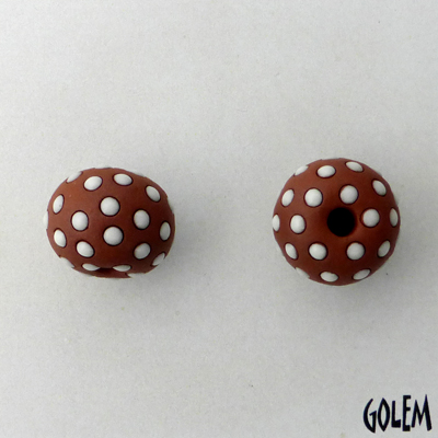 Round Terracotta bead with white polka dots
