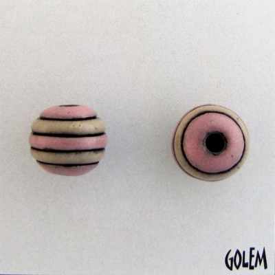 blush & pink stripes on dark round bead