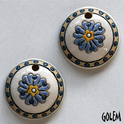 Heart Flower, blue on white, 2 small pendants