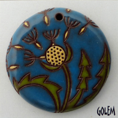 Dandelion - large round pendant, blue