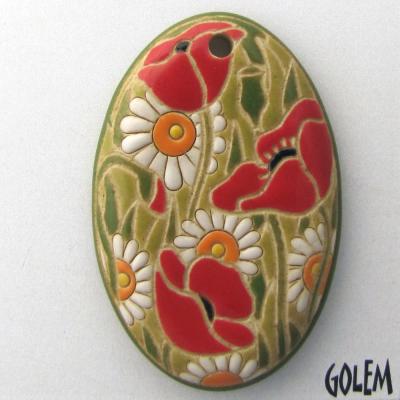 "Daisies & Poppies" - large oval pendan