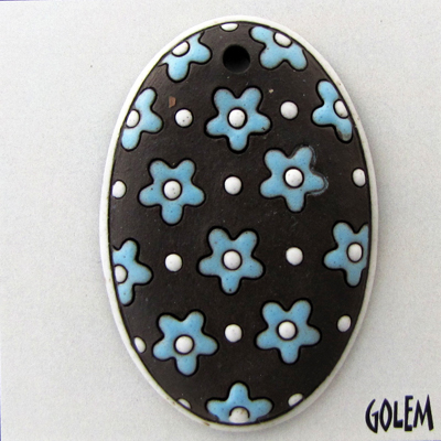 Oval dark pendant, Turquoise flowers