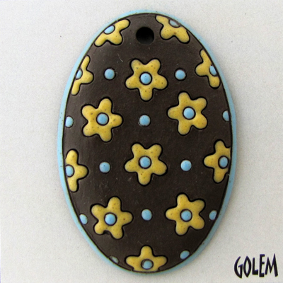 Oval dark pendant, Yellow flowers