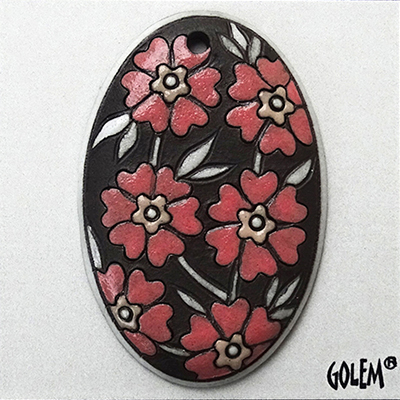 Blooming Hearts - Pink on dark, large oval
