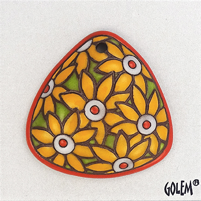 Yellow flowers flowers on green, triangle pendant