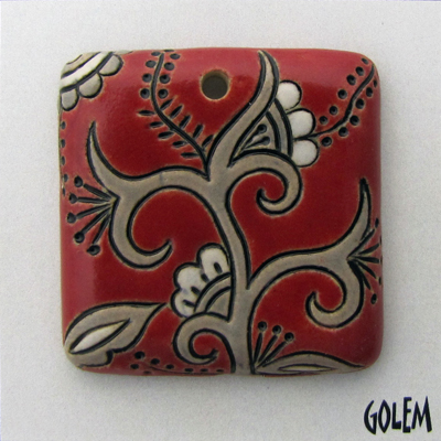 Cotton Blossoms - square pendant, Tuscany Red