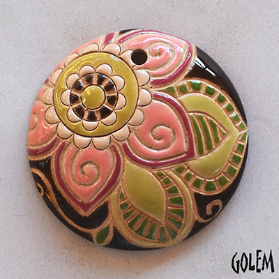 Pink Paisley Mandala, round domed pendant