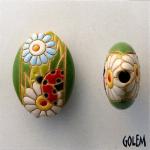 Daisies & ladybugs, stoneware almond bead size M