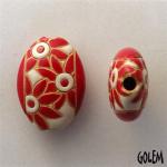 Red Flowers, stoneware almond bead size M