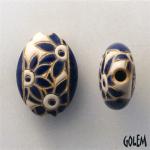 Blue Flowers, stoneware almond bead size M