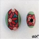 Coral Flowers, stoneware almond bead size M