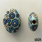 Cool Bubbles, Blue, stoneware almond bead size M