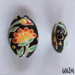 Paisley flowers stoneware almond bead size M