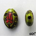 Red Tulips, Chartreuse - almond bead, Size M