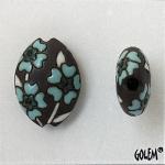 Blooming Hearts, Blue on Dark, almond bead size M