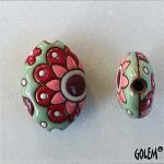 Paisley Mandala, pink & green, almond bead size M