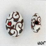 Spirals & Flowers, White, almond bead size M