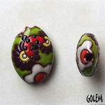 Daisies & ladybugs, light green almond bead size M