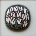 oval square cabochon with tulips on dark