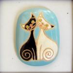 oval rectangle cabochon, 2 cats