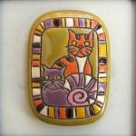 oval rectangle cabochon, 2 cats