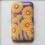 rectangle cabochon, daisies on purple ba