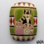 oval rectangle cabochon, 2 cats