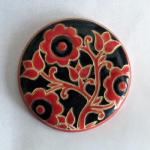 large round cabochon, red & black