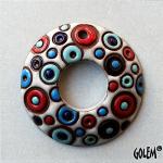 Round donut pendant, white/red/blue