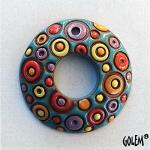 Round donut pendant, light blue/coral/yellow