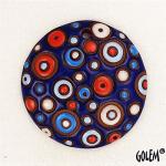 Round domed pendant, deep blue/coral/yellow