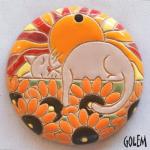 Dreaming cat - large round pendant