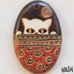 Shy kitty - large oval pendant