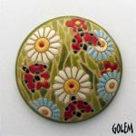 round  domed cabochon, daisees & ladybugs