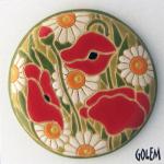 large round cabochon, daisies & poppies