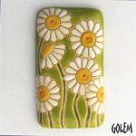 rectangle cabochon, daisies on light green