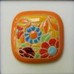 square cabochon, flowers and sun
