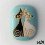 oval rectangle cabochon, 2 cats