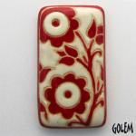 rectangle cabochon, red & white  lace