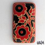 rectangle cabochon, red & black  lace