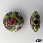Ladybug & flowers - terracotta lentil bead, size M