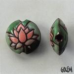 Lotus on green - terracotta lentil bead, size M