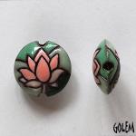Lotus on green - terracotta lentil bead, size M