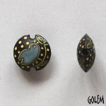 Blue songbird on dark clay, lentil bead size S