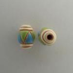 Oval W/ Blue & Green Triangles, 4 beads