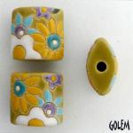 pillow bead with flowers in yellow