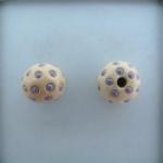 navy blue dots on offwhite, string of 4