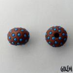 Round Terracotta bead with blue Polka Dots